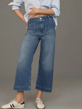 Maeve Anthropologie The Colette Crop Wide-Leg Jeans in Medium Blue Sailor